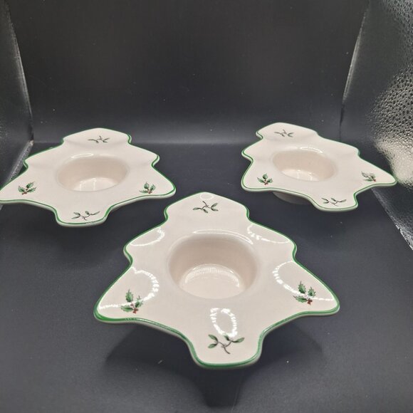 Spode Christmas Tree  Votive Candle Holders Set Of 3 NOS - Picture 1 of 10